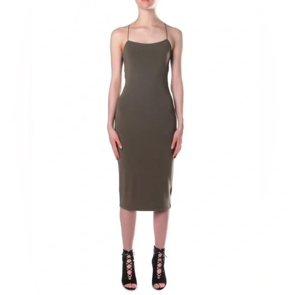 ALEXANDER WANG•T Modal Spandex Strappy Cami Tank Dress in Military (Olive) XS - Picture 3 of 10